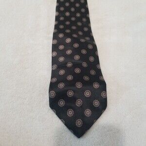 Oscar de la Renta Mens Necktie Black Red Floral Dotted Silk 60x3.5 Made in USA